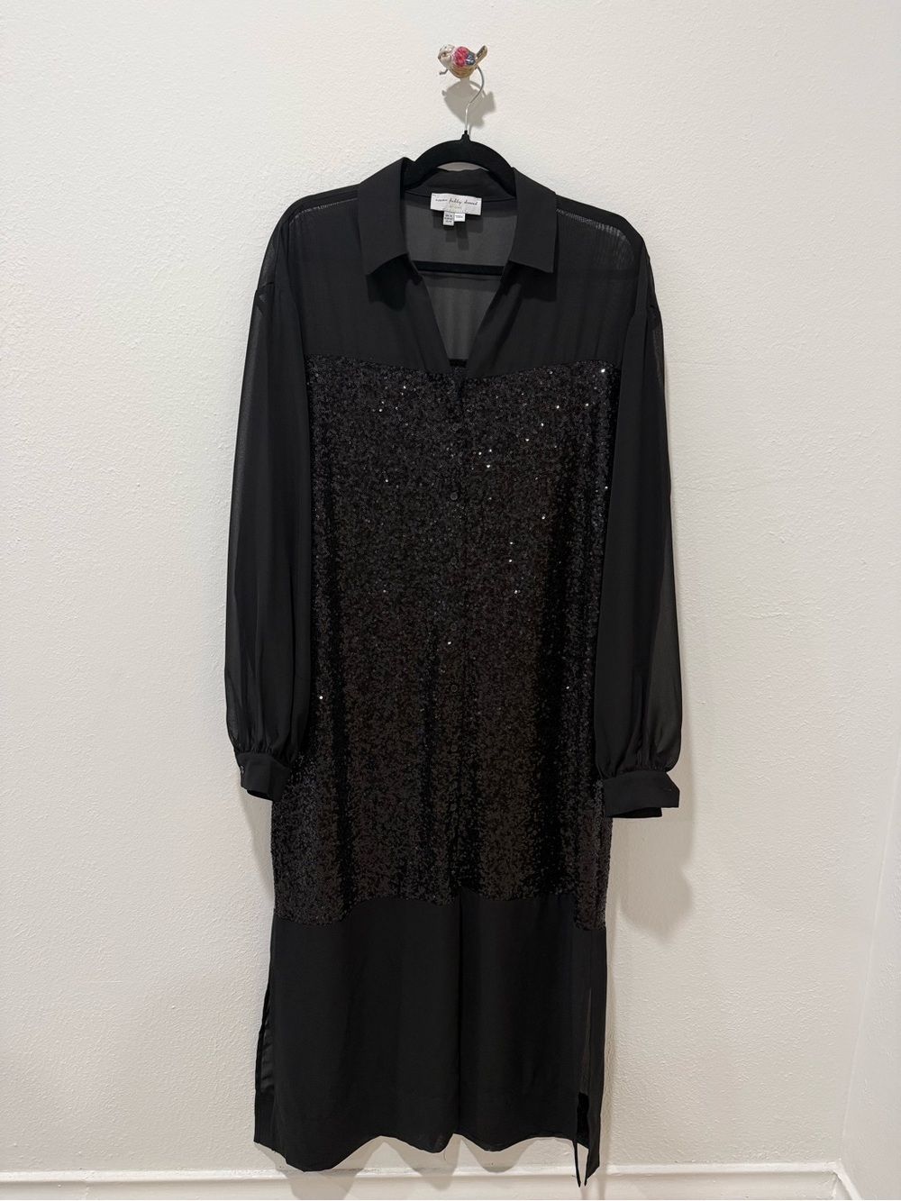 Never Fully Dress Black Sequin Panel Long Sleeve Dress - Women